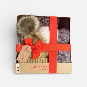 Lucky Brand Tan and Brown Scarf and Hat Gift Set